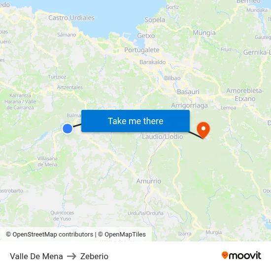 Valle De Mena to Zeberio map