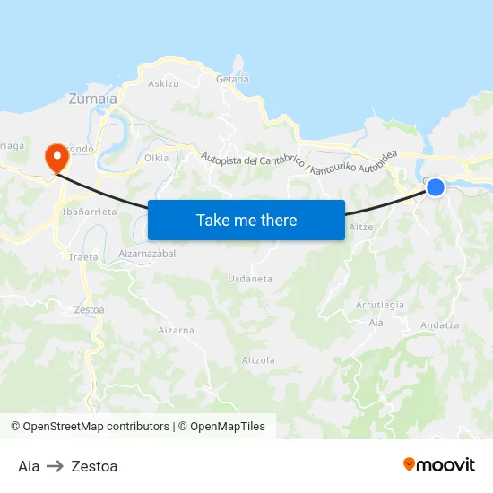 Aia to Zestoa map