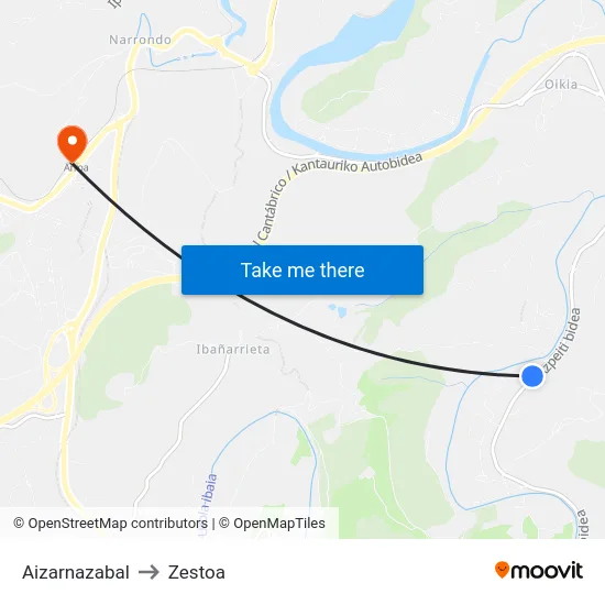 Aizarnazabal to Zestoa map