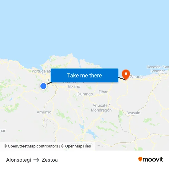 Alonsotegi to Zestoa map