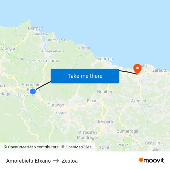 Amorebieta-Etxano to Zestoa map