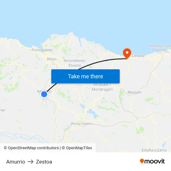 Amurrio to Zestoa map