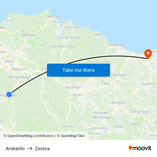 Arakaldo to Zestoa map