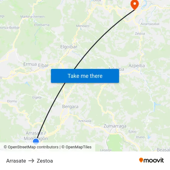 Arrasate to Zestoa map