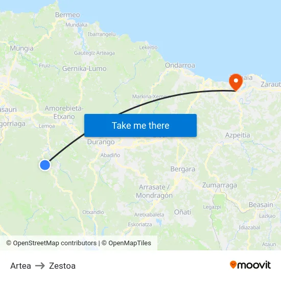 Artea to Zestoa map