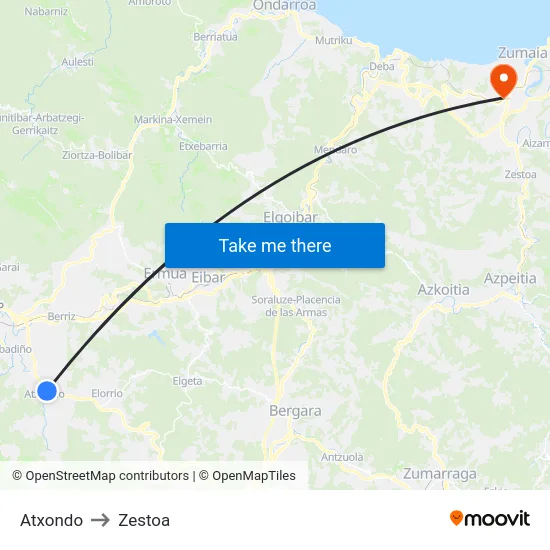 Atxondo to Zestoa map
