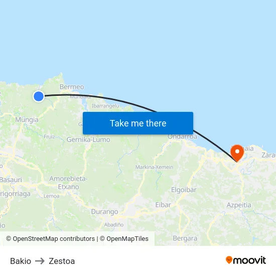 Bakio to Zestoa map