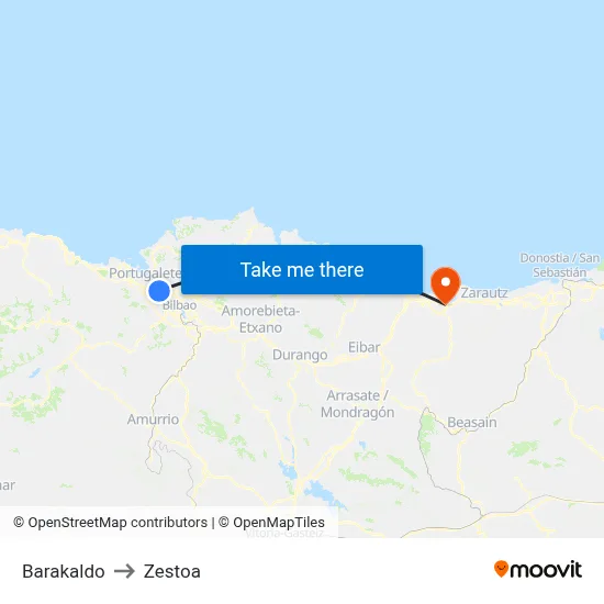 Barakaldo to Zestoa map