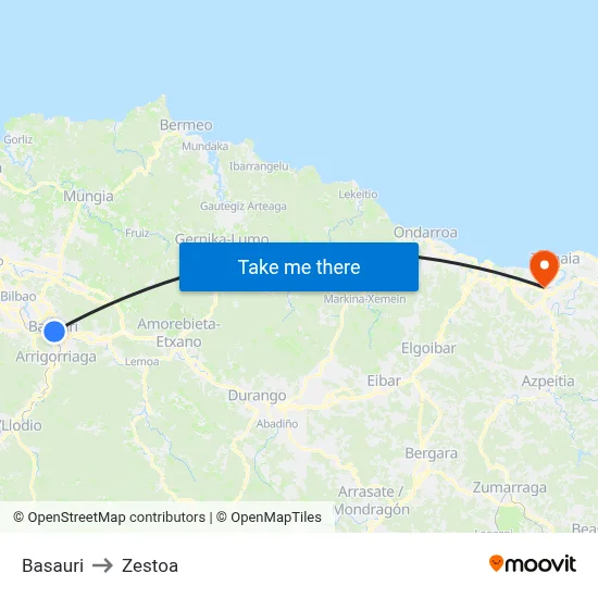 Basauri to Zestoa map