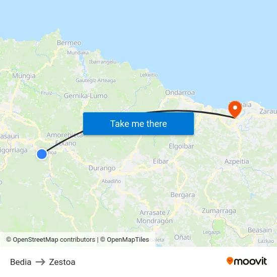 Bedia to Zestoa map