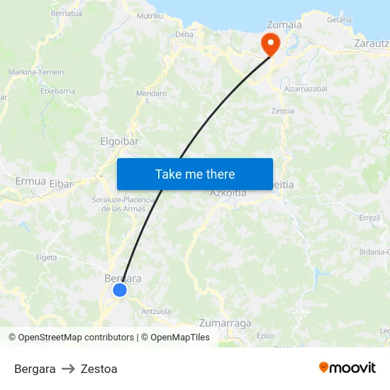 Bergara to Zestoa map