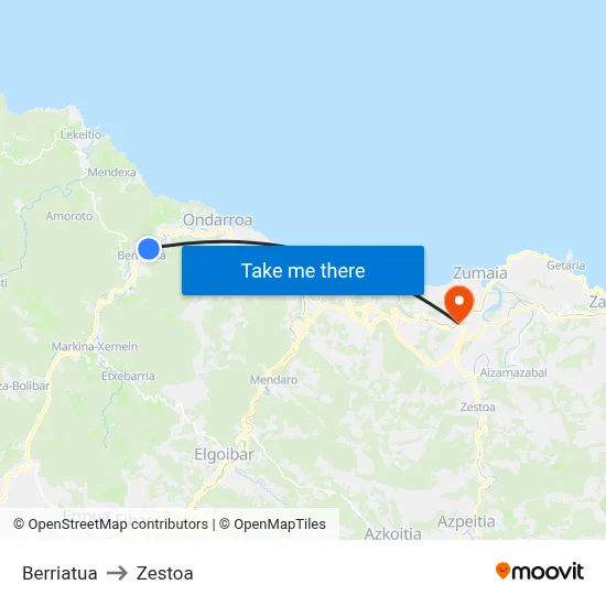 Berriatua to Zestoa map