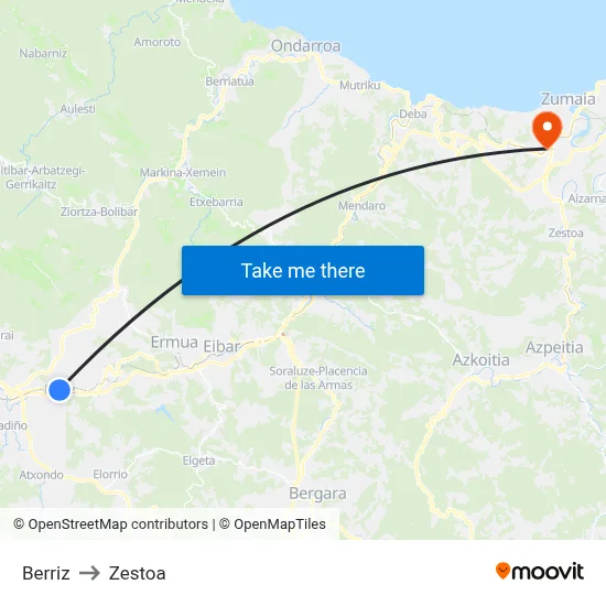 Berriz to Zestoa map