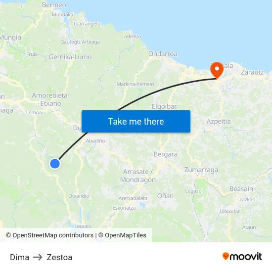 Dima to Zestoa map