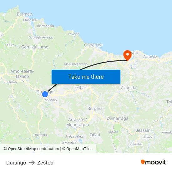 Durango to Zestoa map