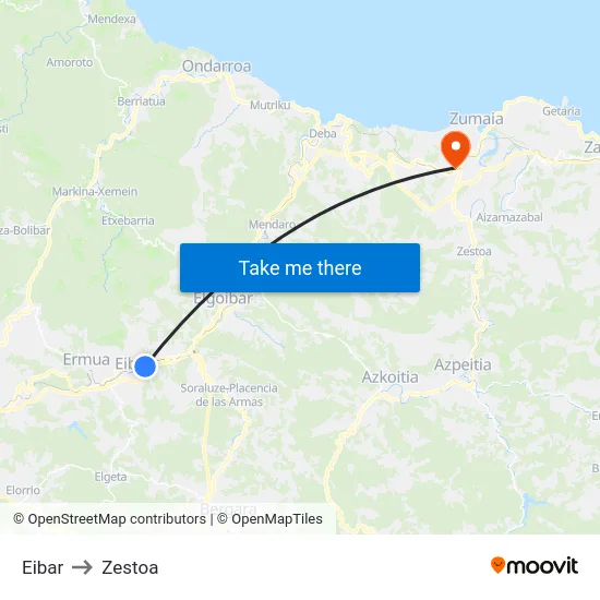 Eibar to Zestoa map