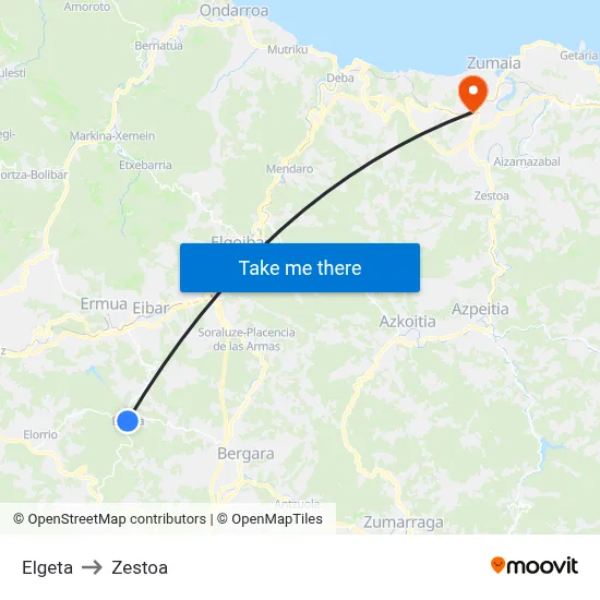 Elgeta to Zestoa map
