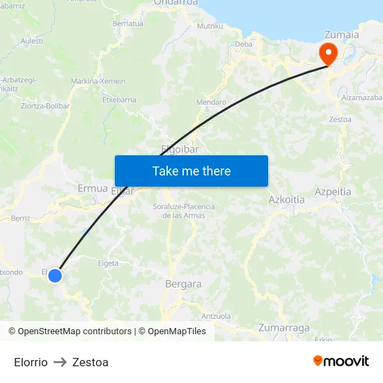 Elorrio to Zestoa map