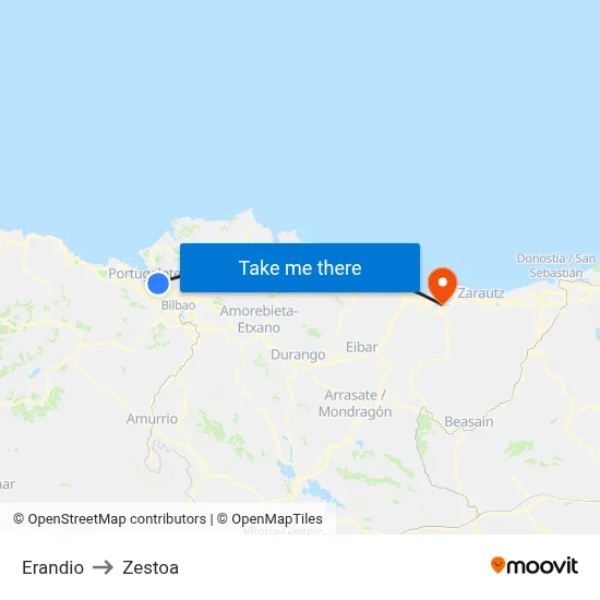 Erandio to Zestoa map