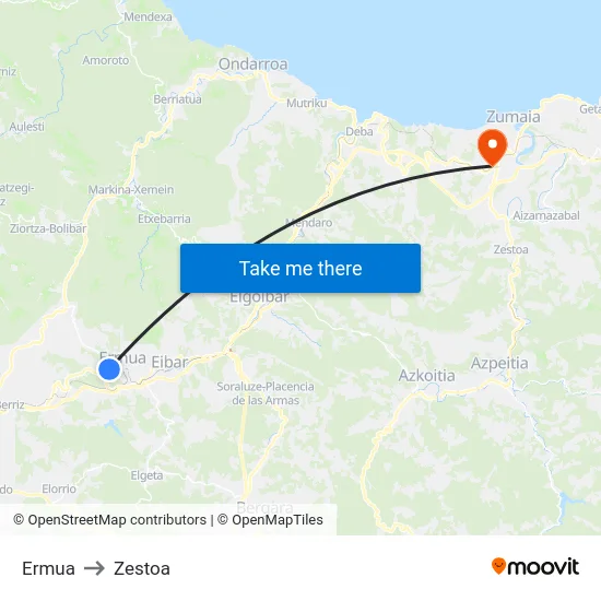 Ermua to Zestoa map