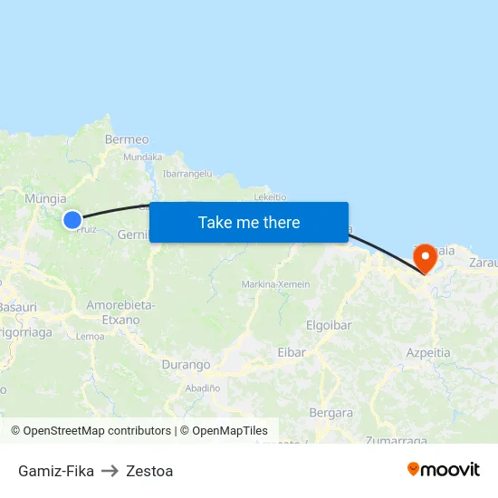 Gamiz-Fika to Zestoa map