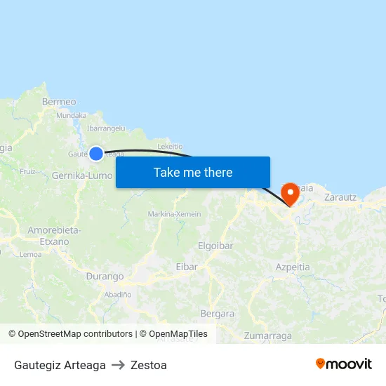 Gautegiz Arteaga to Zestoa map