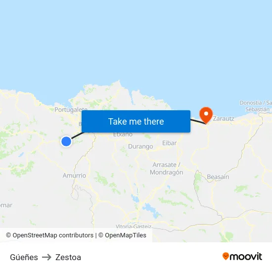 Gúeñes to Zestoa map