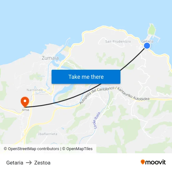Getaria to Zestoa map