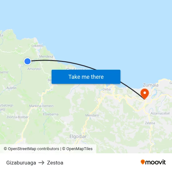 Gizaburuaga to Zestoa map