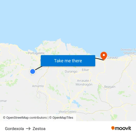 Gordexola to Zestoa map
