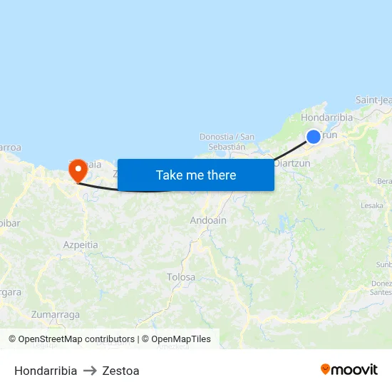 Hondarribia to Zestoa map