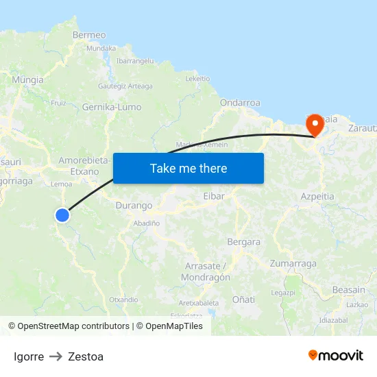 Igorre to Zestoa map