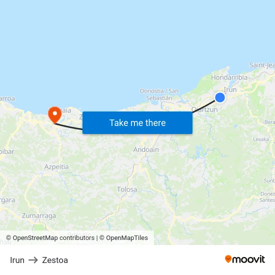 Irun to Zestoa map