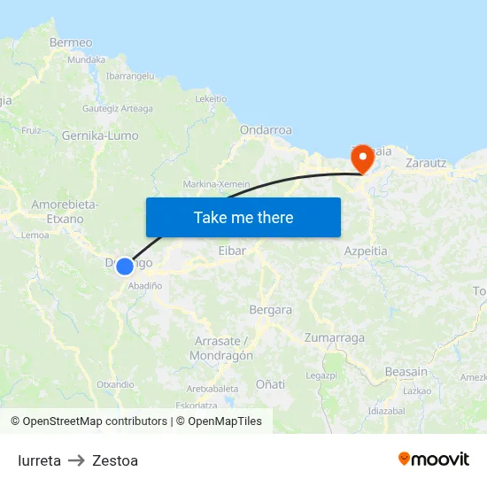 Iurreta to Zestoa map