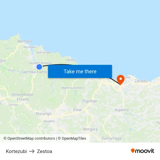 Kortezubi to Zestoa map