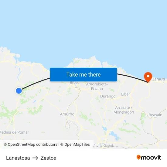Lanestosa to Zestoa map