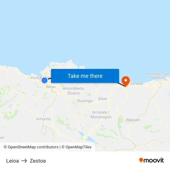 Leioa to Zestoa map
