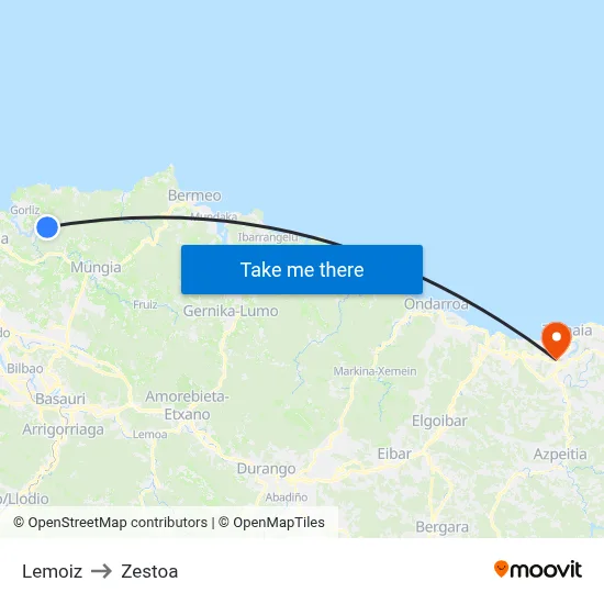 Lemoiz to Zestoa map