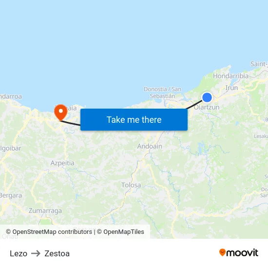 Lezo to Zestoa map