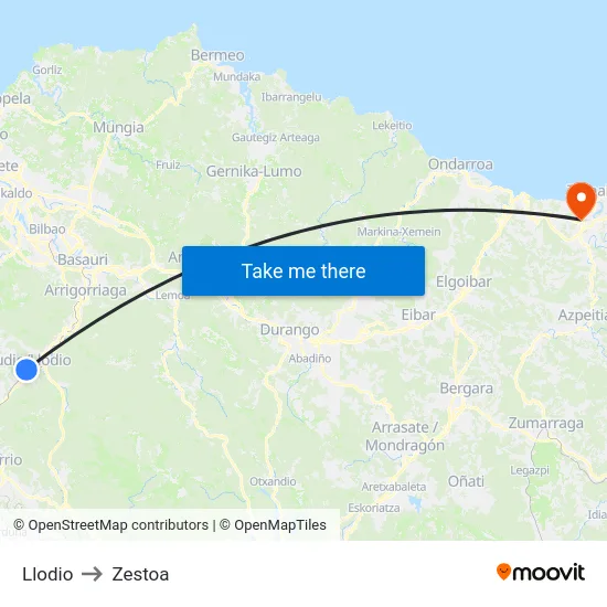 Llodio to Zestoa map