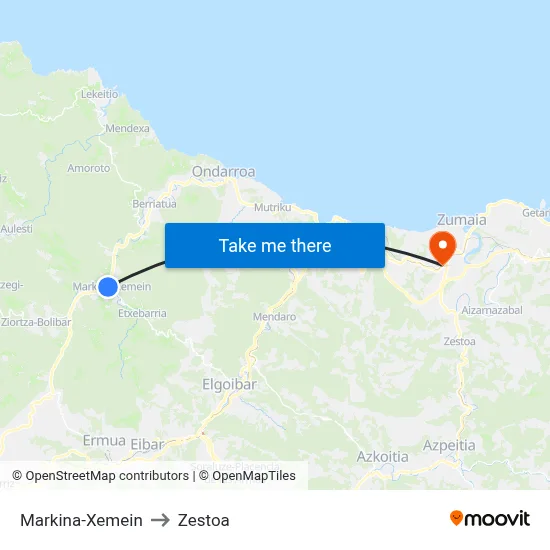 Markina-Xemein to Zestoa map