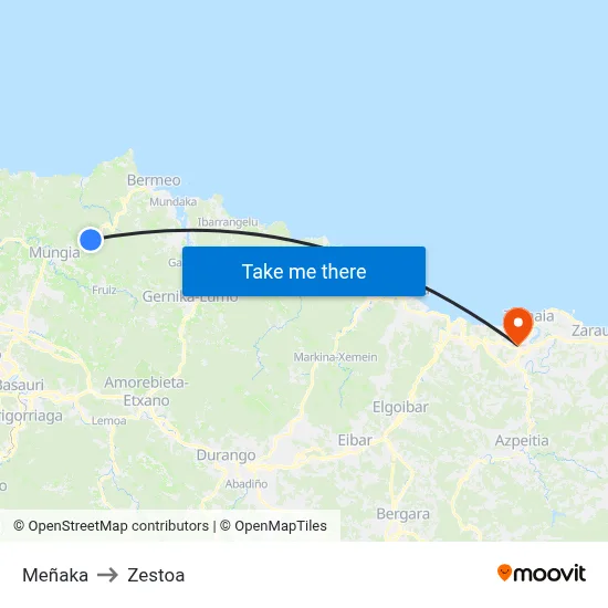 Meñaka to Zestoa map