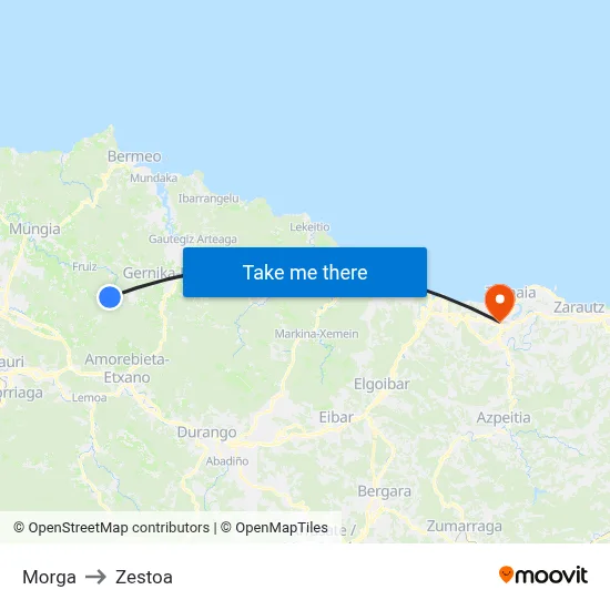 Morga to Zestoa map