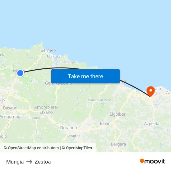 Mungia to Zestoa map