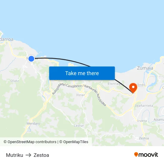 Mutriku to Zestoa map