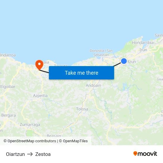 Oiartzun to Zestoa map