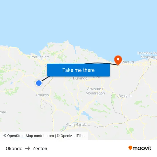 Okondo to Zestoa map