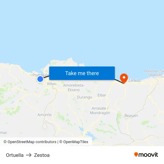 Ortuella to Zestoa map