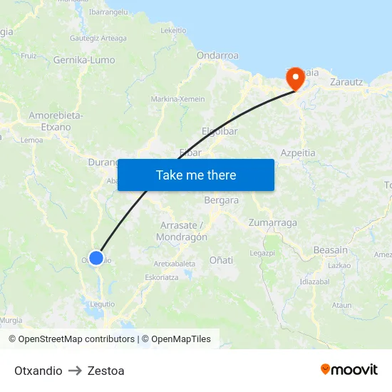 Otxandio to Zestoa map