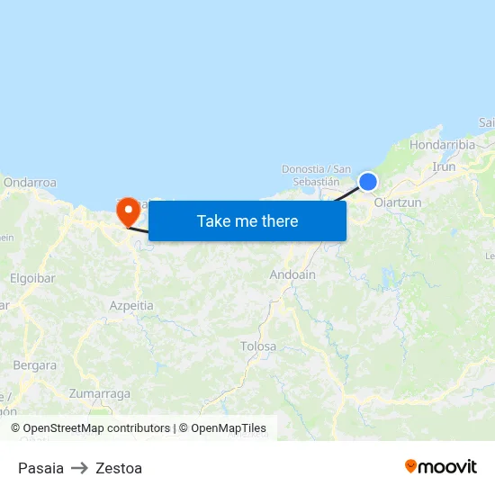 Pasaia to Zestoa map